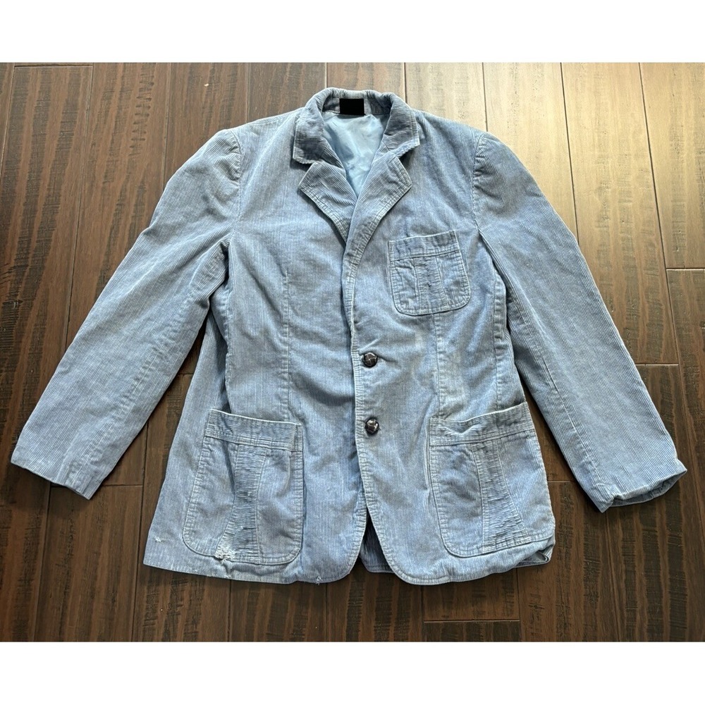 Sears The Mens Store Blazer Mens 40R Blue Corduroy Sport Coat  Vintage Jacket